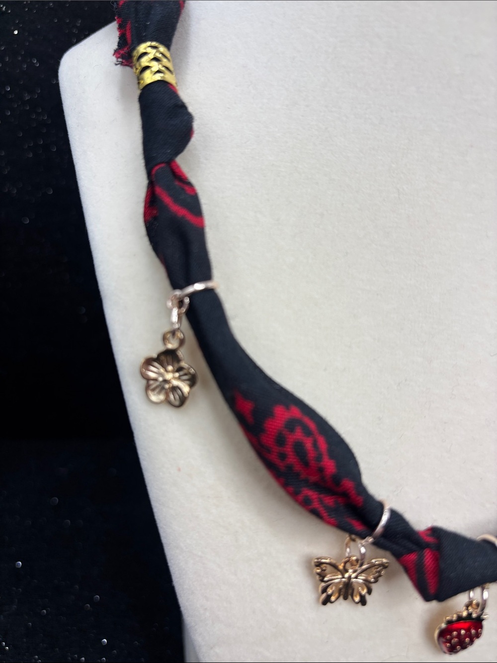 Braided Bandana Charm Necklace | Strawberry, Butterfly & Heart Lock Charms - Picture 6 of 8